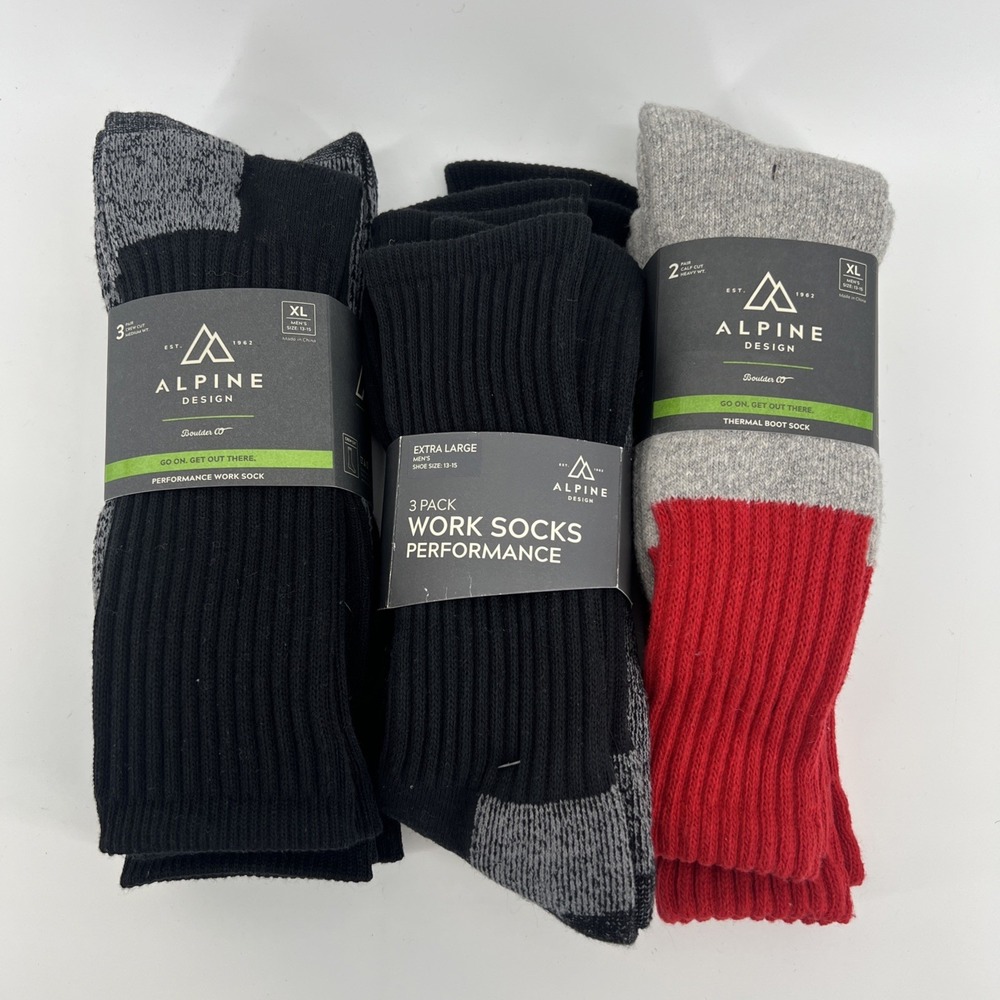 Alpine Design Socks Lot Men Size XL 13-15 - Work Socks, Boot Socks - 8 Pairs
